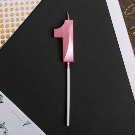 Candle for the cake, the number "1", pink.-2