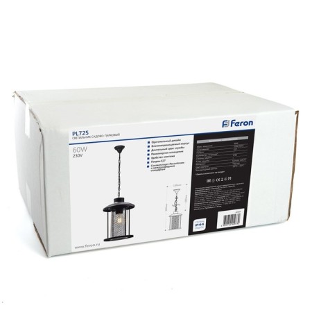 Sadovo-park lamp Feron PL725, IP44, E27, 60 W, 180x180x900 mm, black color-7