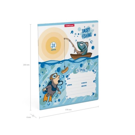 Notebook 24 sheets in the Erichkrause Fish Story cage, cover coated cardboard, offset block, whiteness 100% whiteness, mix-8