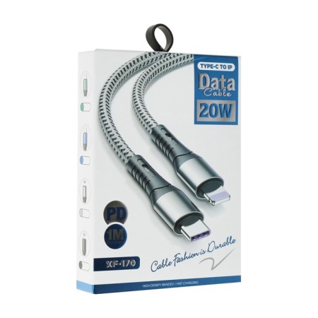 Type -C cable - Lightning, 3 A, 66 W, fast charging, fabric braid, 1 meter, black-3