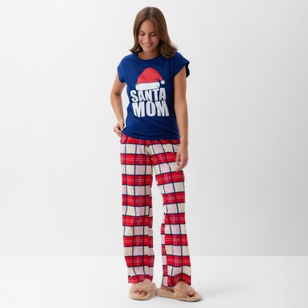 Pajama New Year's Women's KAFTAN "Santa Team", red/blue color, size 48-50-2