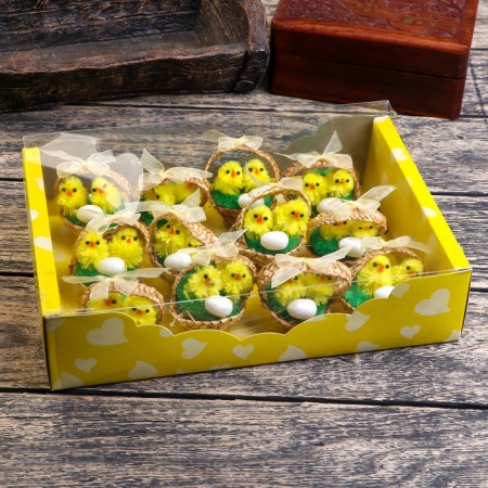 Easter souvenir "Chickens in a basket with an testicle" set of 12 pcs 5x5x5 cm-3