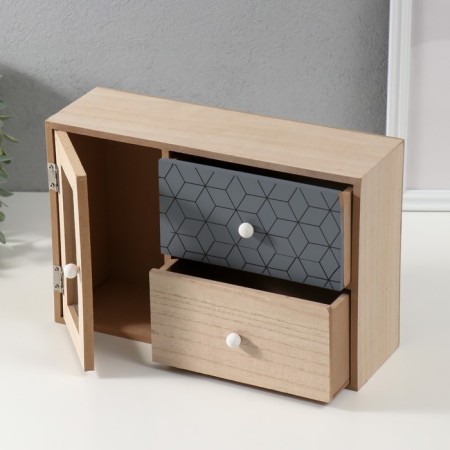 Casket Wood 2 boxes and door "Geometry" Beige with black 9.5x28x18.5 cm-2