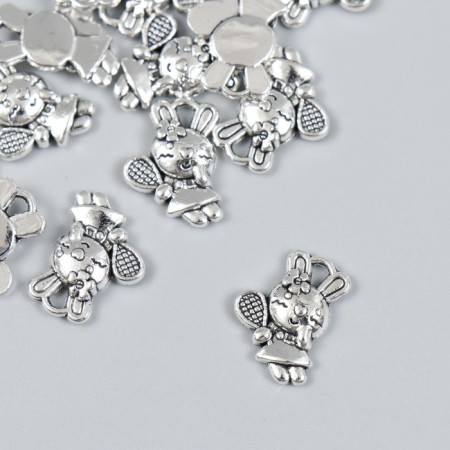 Decor for creativity Metal "Bunny with a racket" set 15 pcs silver 1.1x1.5 cm