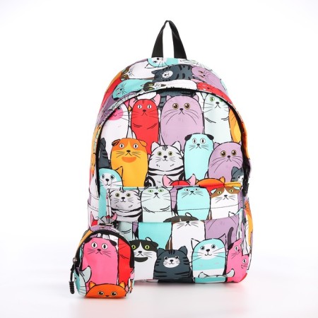 School backpack from textiles with a zipper, 4 pockets, wallet, colorful color-4
