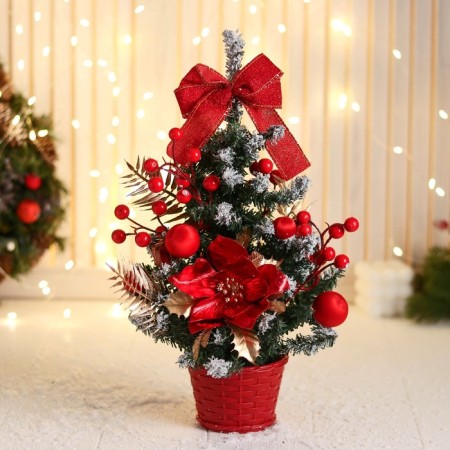 Christmas tree decor "Festive" flower bow Balls Berry, 16x35 cm, red-1