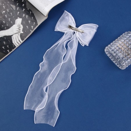 Hair clip "Schoolgirl" bow 13x30 cm, white-2