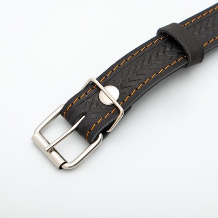 A skinny-skinned leather collar with a plate, 60 x 3 cm, Osh 45-57 cm, black-4