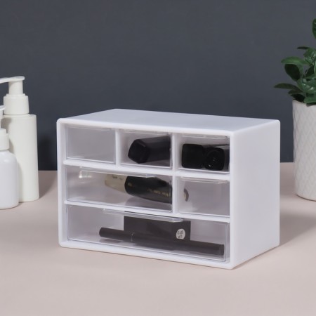 Organizer for storage, three -level, 6 sections, 18.2 × 11.9 × 9.8 cm, white/transparent color-2