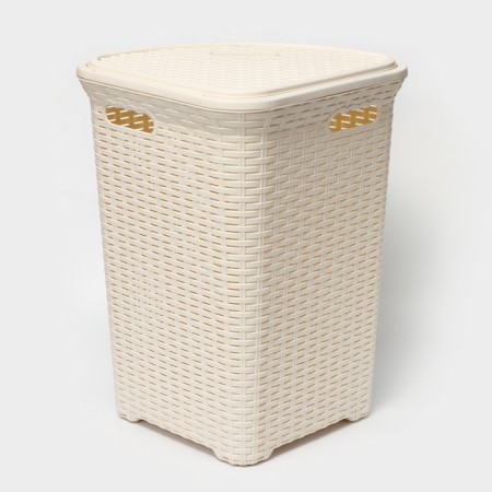 Corner underwear basket with a rattan lid, 60 l, 40 × 40 × 58 cm, ivory color-6