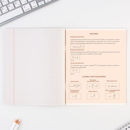 An objective note 48 sheets, A5, items, with reference materials “September 1: Physics”, covered Cardboard Cardboard 230 gr., Inner block in a cage 80 gr., Whiteness up to 80%, block No. 2.-3