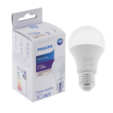 LED LED Philips Ecohome Bulb 830, E27, 11 W, 3000 K, 900 lm, pear