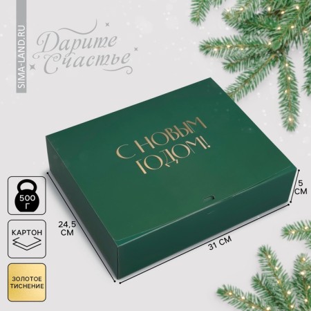 Happy New Year folding box, embossing, green, 31 x 24.5 x 9 cm, New Year-2