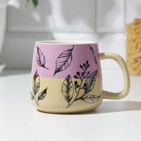 Ceramic "Leaves" mug, 350 ml, beige color-2