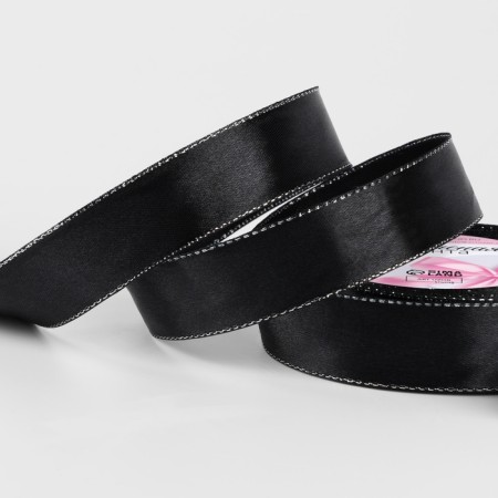 A satin ribbon “Silver threads”, 25 mm × 23 ± 1 m, black color No. 39