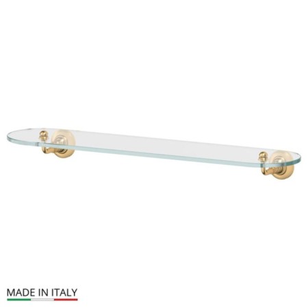 Shelf with holders, width 60 cm, glass, matte gold
