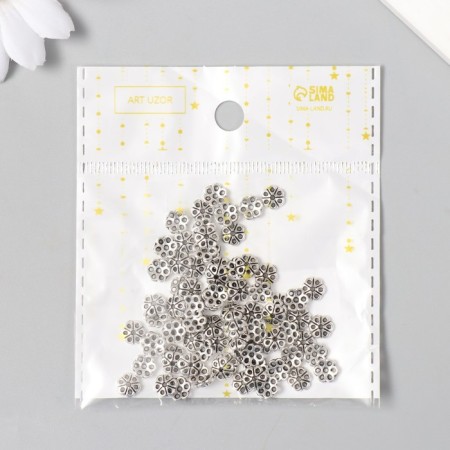 Decor hat for beads Metal "Flower" silver G014B695 set 80 pcs 0.6x0.6 cm-4