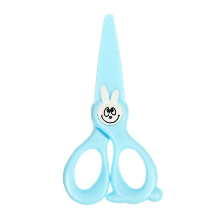 Scissors 11.8 cm plastic handles, rounded ends of the blades, Blue Calligrata Bunny-1