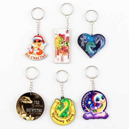 Wooden keychain "New Year", a mix of 6 pieces-1