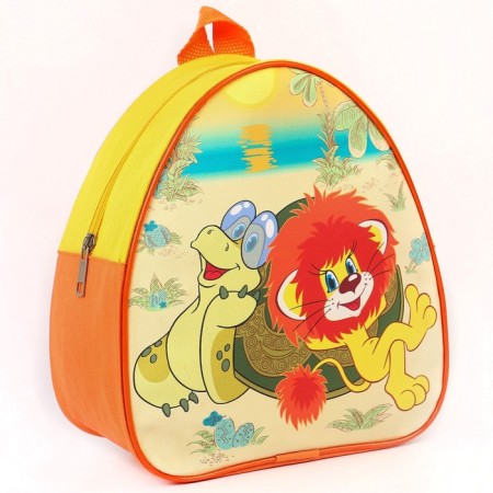 Baby backpack, leatherette, 23 x 21 x 10 cm, "beloved heroes", lion and turtle-1