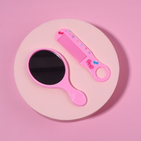 A set with a mirror and a comb “cherry”, 12 × 6.1 cm, pink color-1