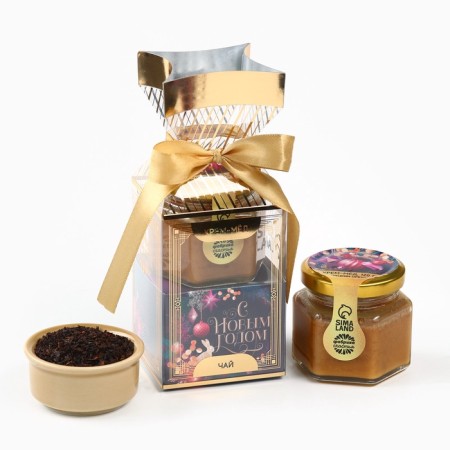Gift set "Happy New Year": tea 50 g, cream-make-up with walnut, 120 g.-1
