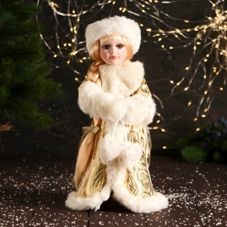 Snow Maiden "In a clutch with fur bombs" 33 cm, golden-white