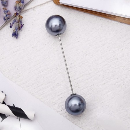 Two pearl pins, 7 cm, gray color in silver-3