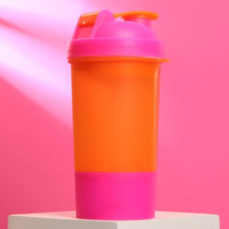 Sports shaker with a bowl for protein, ORNANNAZH-pink, 500 ml-5