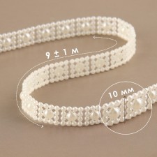 Pearls on threads, flat, 10 mm, 9 ± 1 m, milk color