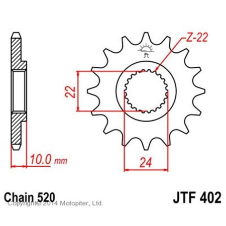 Front star, host, JTF402 for a motorcycle, steel, chain 520, 16 teeth