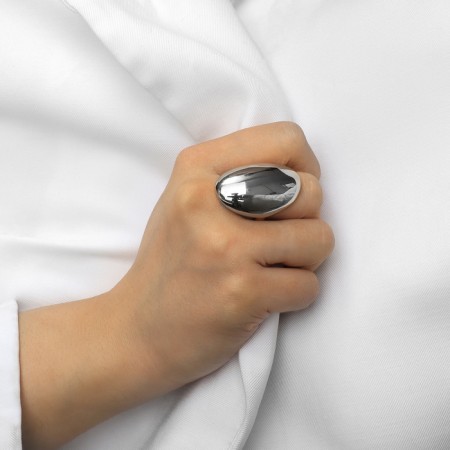 Ring Metal "Trend" Obval is large, gloss, color silver, size 17-3