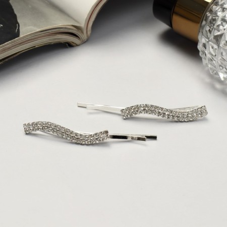 Invisibility for hair "Magic shine" (set 2 pcs) wave, 5.5 cm, silver