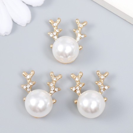 Decor for creativity Metal, plastic "Reindeer" set 3 pcs rhinestones, gold 2.4x2 cm-2