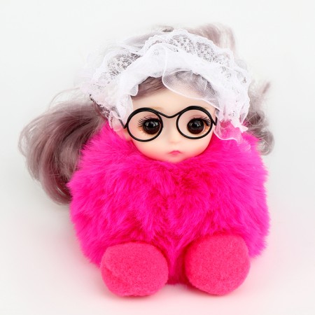 Soft toy "Puppet Model" on a key fob, 16 cm, fuchsia color-1