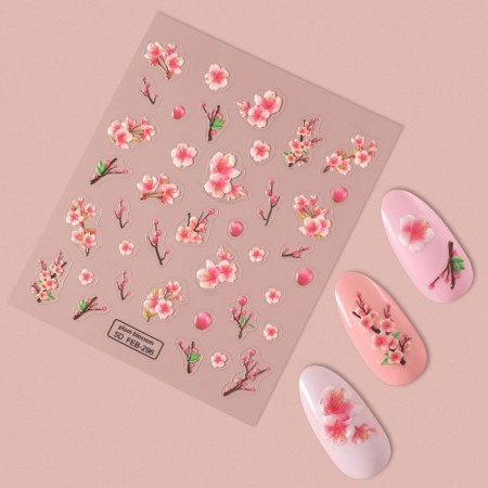 Nail stickers "Sakura", voluminous, pink/white color