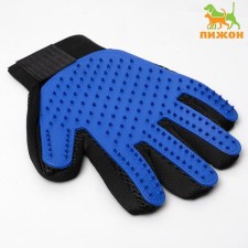 Glove - brush for wool on the right hand with elongated cloves, blue