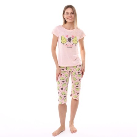 Female homemade set (T -shirt/Bridges), peach color, size 44