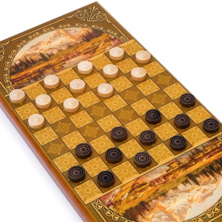 Backgammon "mountains", wooden board 60 x 60 cm, with a field for playing checkers-2