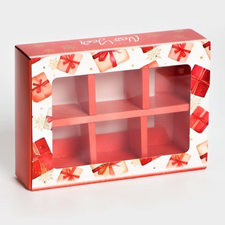 New Year. Box for 6 sweets "New Year's gifts", 13.7 x 9.8 x 3.8 cm, confectionery packaging-1