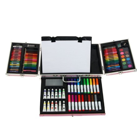 Set for drawing, in a suitcase, pink