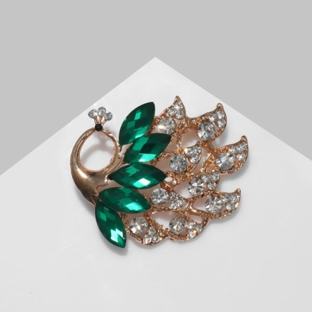 Brooch "Peacock", white-green color in gold-1