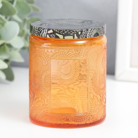 Bank for candles glass with a lid "Flower" orange, cylinder 9x7x7 cm