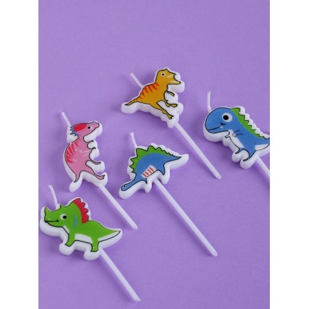 Candles for the Cake "Dinosaurics", 5 pcs, multi -colored-1