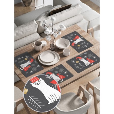 A set of napkins for setting the New Year's Cat table, rectangular, rounded edges, size 30x46 cm, 4 pcs-1