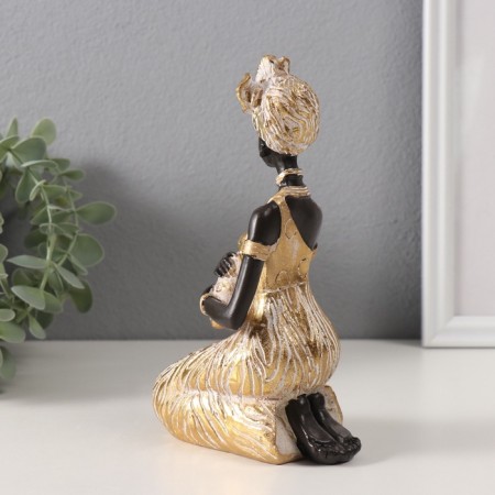Souvenir Polystone "African with a child, in a golden dress" 11x7.5x18 cm-2