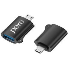 Adapter OTG PERO AD02, microUSB - USB, metal, black