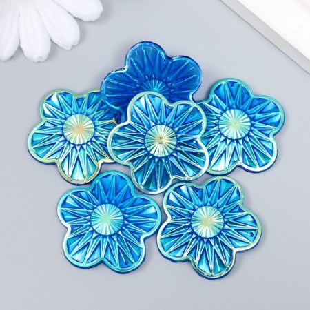 Decor for creativity Plastic "Flower" Holography blue set 6 pcs 3.5x3.5 cm-2