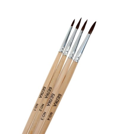 Set of brushes protein round 4 pieces (No. 1,2,3,4) with wooden handles on a blister-3
