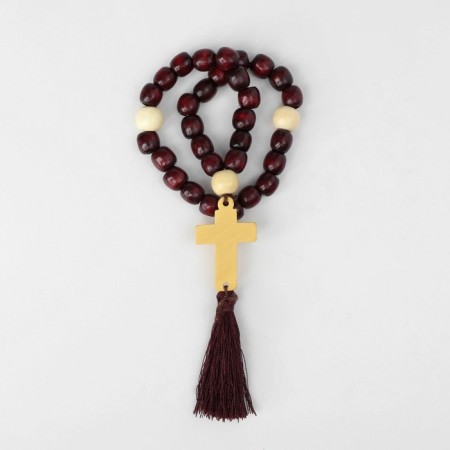 Wooden “Orthodox” parsing with a cross, brush, 33 beads, burgundy color-1